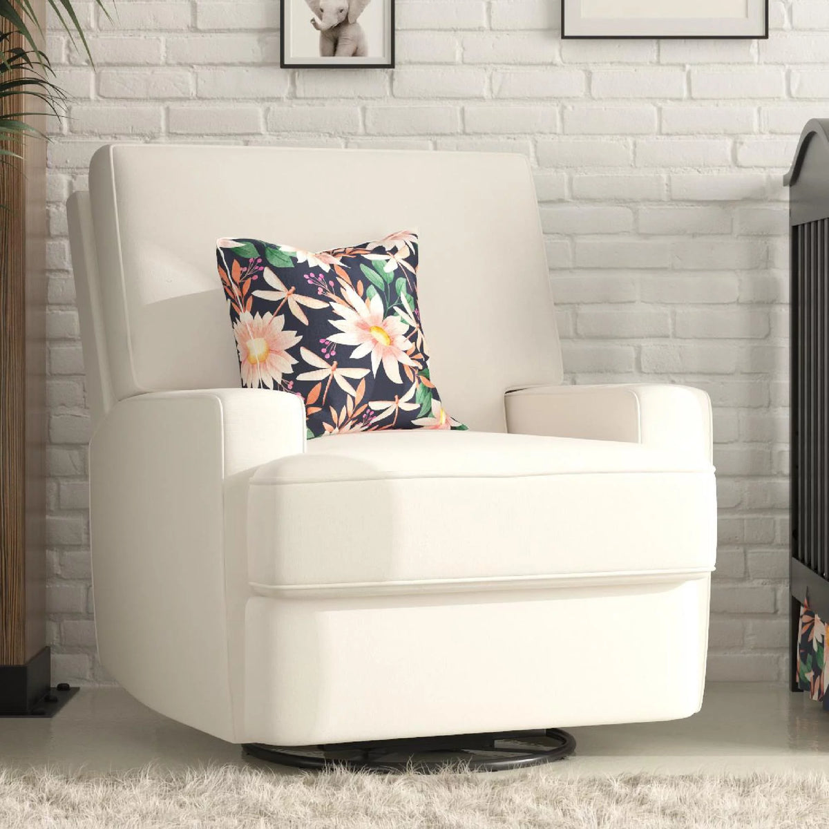 White Linen Swivel Glider Recliner Chair W494