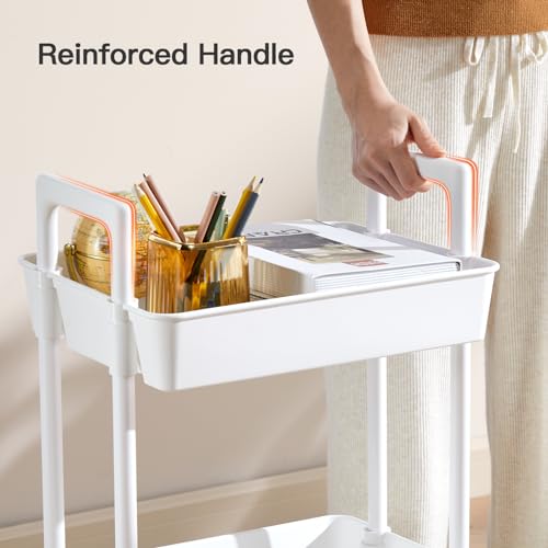 White 3 Tier Plastic Rolling Cart with Lockable Wheels B8386