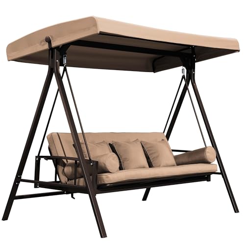Grey 3-seat Outdoor Swing Chair with Canopy and Cup Holder C603