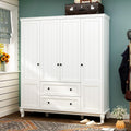 Large 4-Door White Wardrobe Closet with Hanging Rod and 2 Drawers J429950