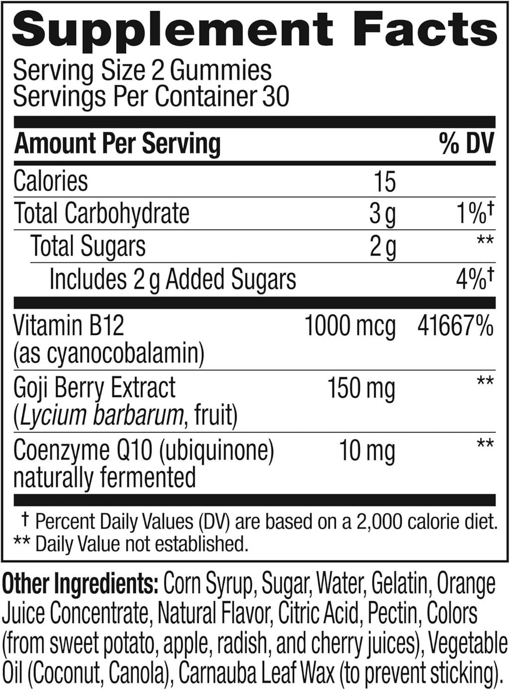 Caffeine Free Vitamin B12 CoQ10 Gummy Supplement, 60 Count Y5270