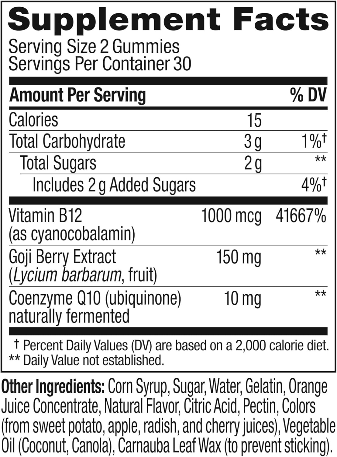 Caffeine Free Vitamin B12 CoQ10 Gummy Supplement, 60 Count Y5270