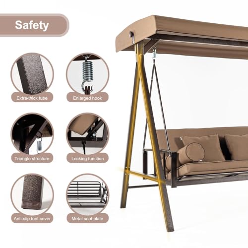 Grey 3-seat Outdoor Swing Chair with Canopy and Cup Holder C603