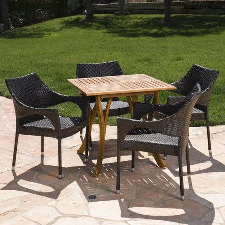 Acacia Wood Wicker 5 Piece Dining Set C454