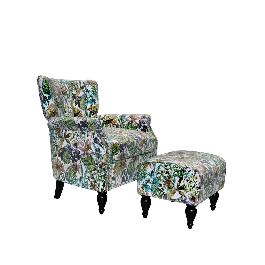 Botanical Velvet Arm Chair and Ottoman J1128