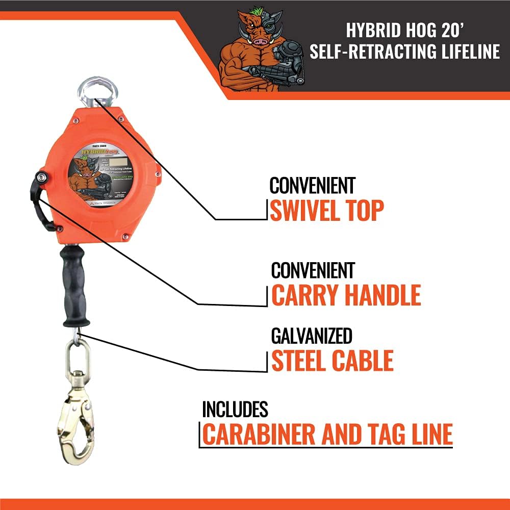 Self Retracting Lifeline 20' Class A & B Cable Fall Protection Safety Lanyard O60567