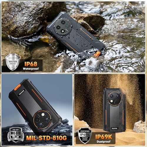 Rugged Smartphone Unlocked 24+256GB Android 14 6.52” HD Display 10600mAh IP68 Waterproof Dual Sim NFC Q5823