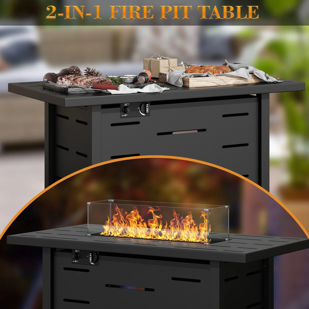 43 Inch Propane Gas Fire Pit Table with Lid and Lava Rock F873