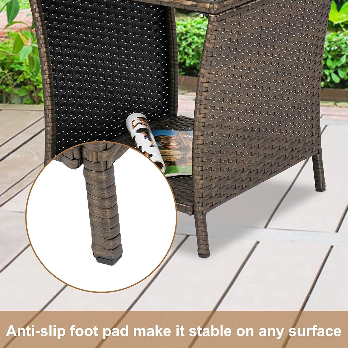 Brown Wicker Rattan Side Table with Storage L299827