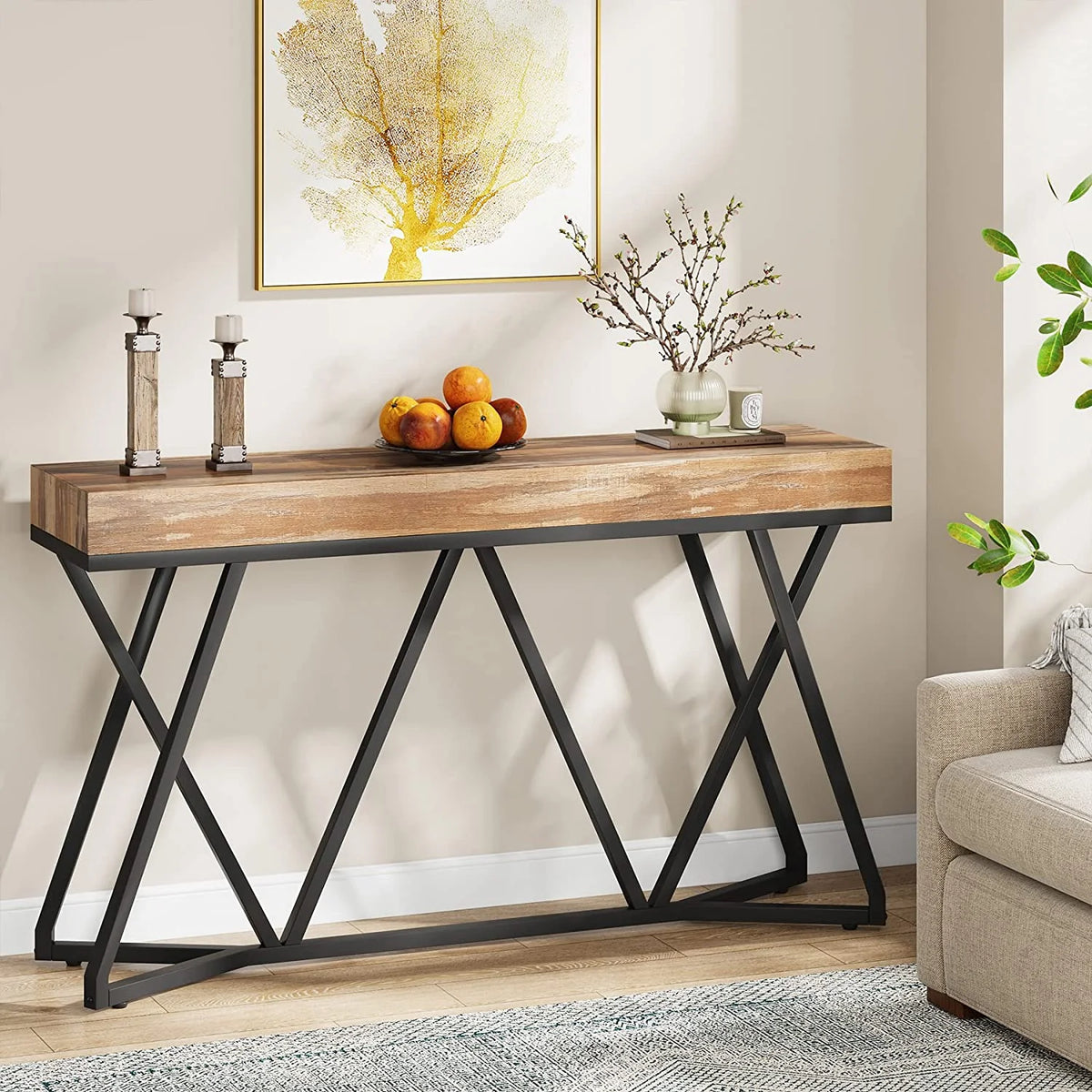 55" Wood Console Table with Metal Base G20454