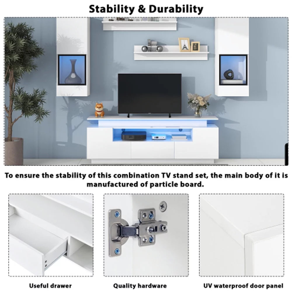 White 5 Pieces Wall Mounted Floating TV Stand Set E607083