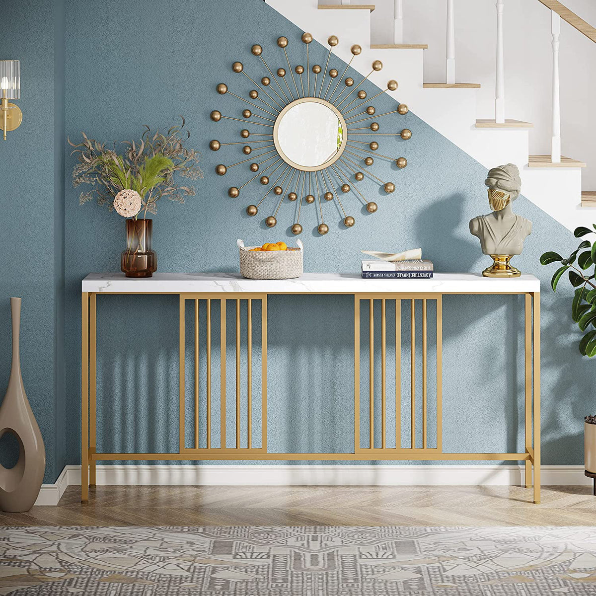 70.9 Inch Extra Long White and Gold Console Table C112445