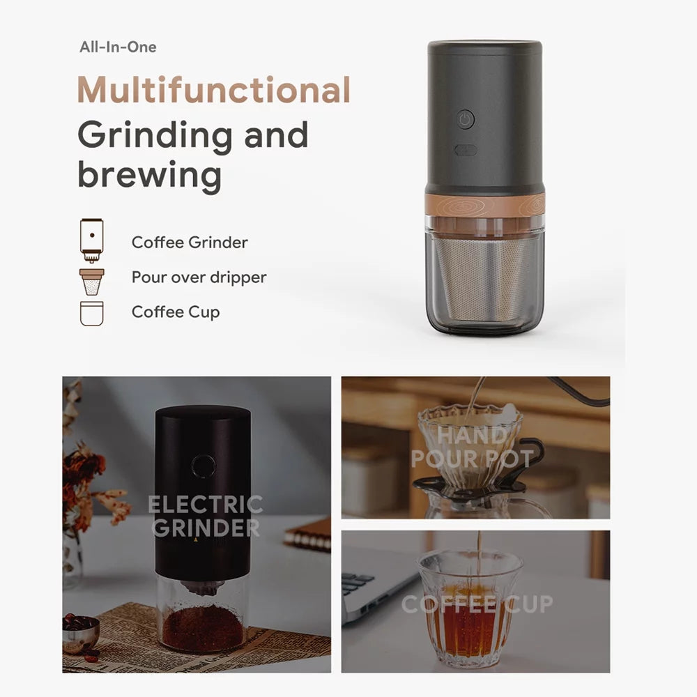 Electric Burr Coffee Grinder 25 Gears Adjustable 24W Portable USB Rechargeable Burr Mill Coffee Bean Grinder with Stainless Steel Core Cleaning Brush N844850