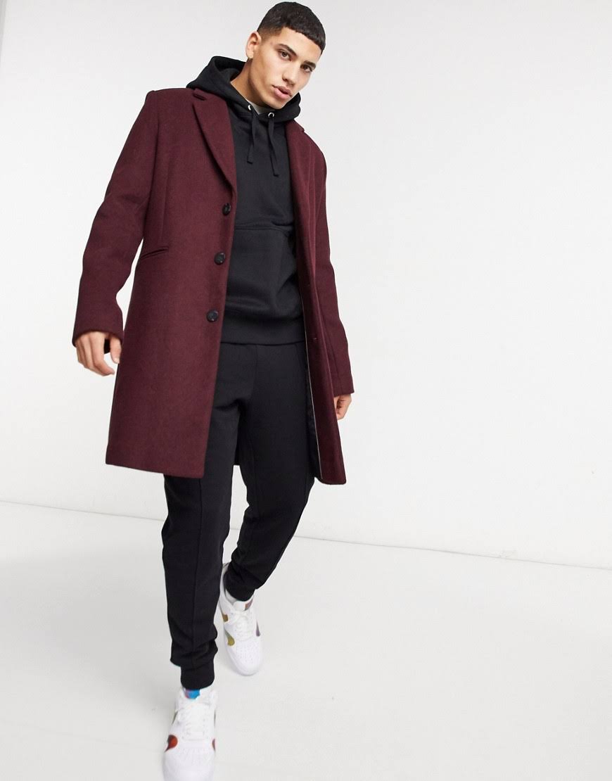 Wool Mix Overcoat in Port-Red L834