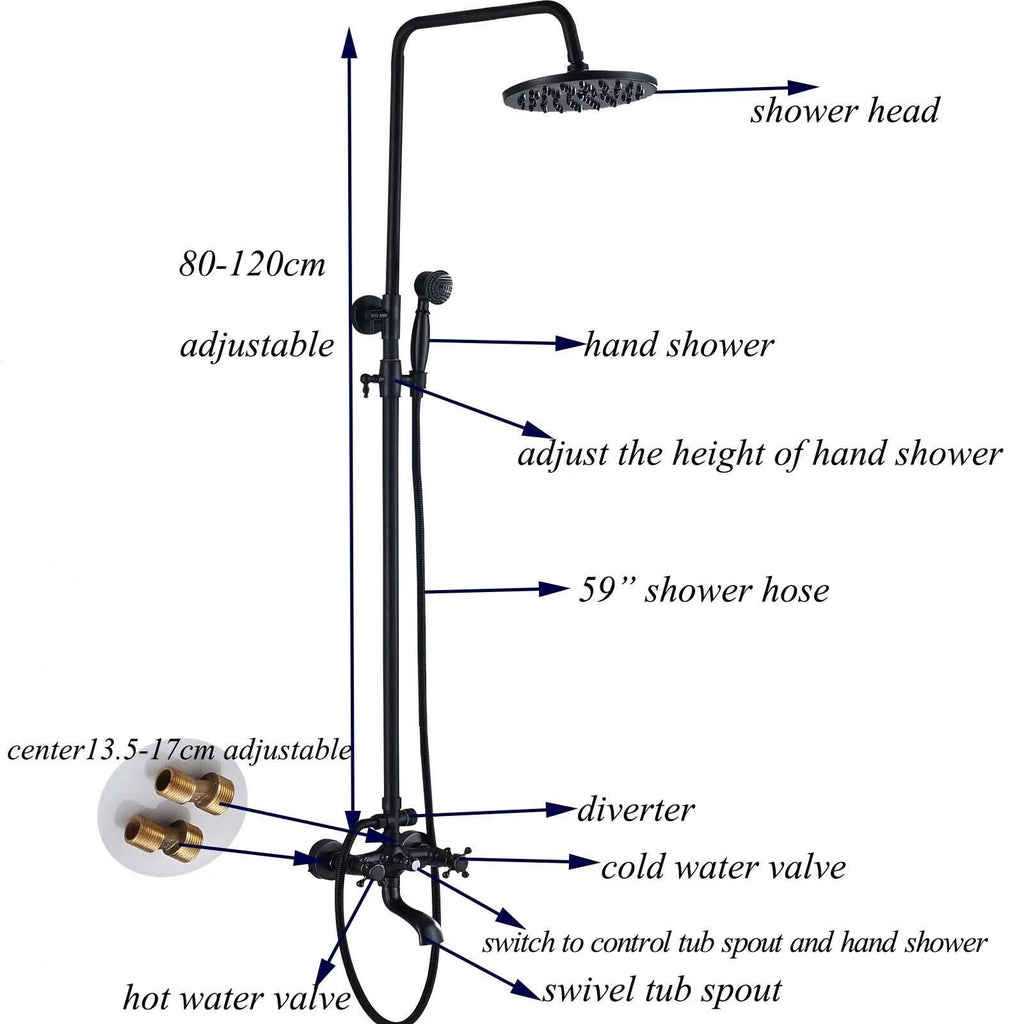 Oil Rubbed Bronze Exposed Shower Faucet Set 8" Rain Head T837