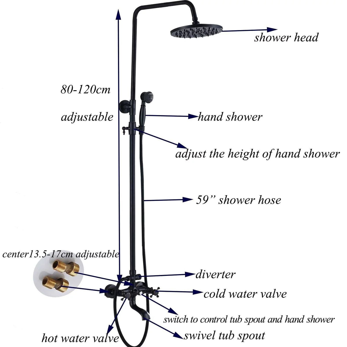 Oil Rubbed Bronze Exposed Shower Faucet Set 8" Rain Head T837