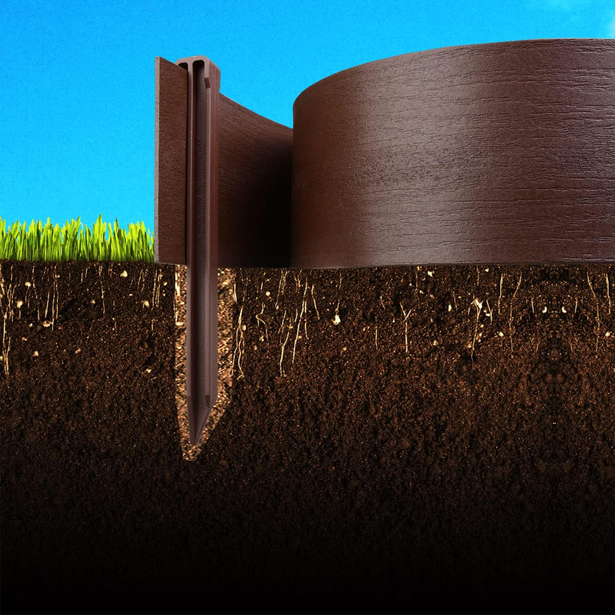 40 feet Length 5 inch Height 12 Stakes Included Wood Grain Garden Borders Brown L9734