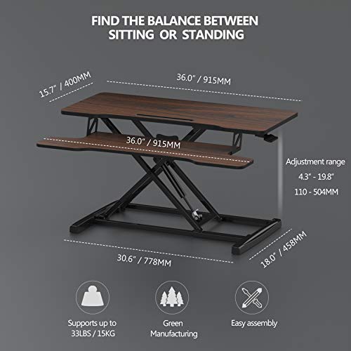 Height Adjustable Standing Desk 36" Wide Sit to Stand Converter Desk Tabletop Workstation for Dual Monitor Riser P73187