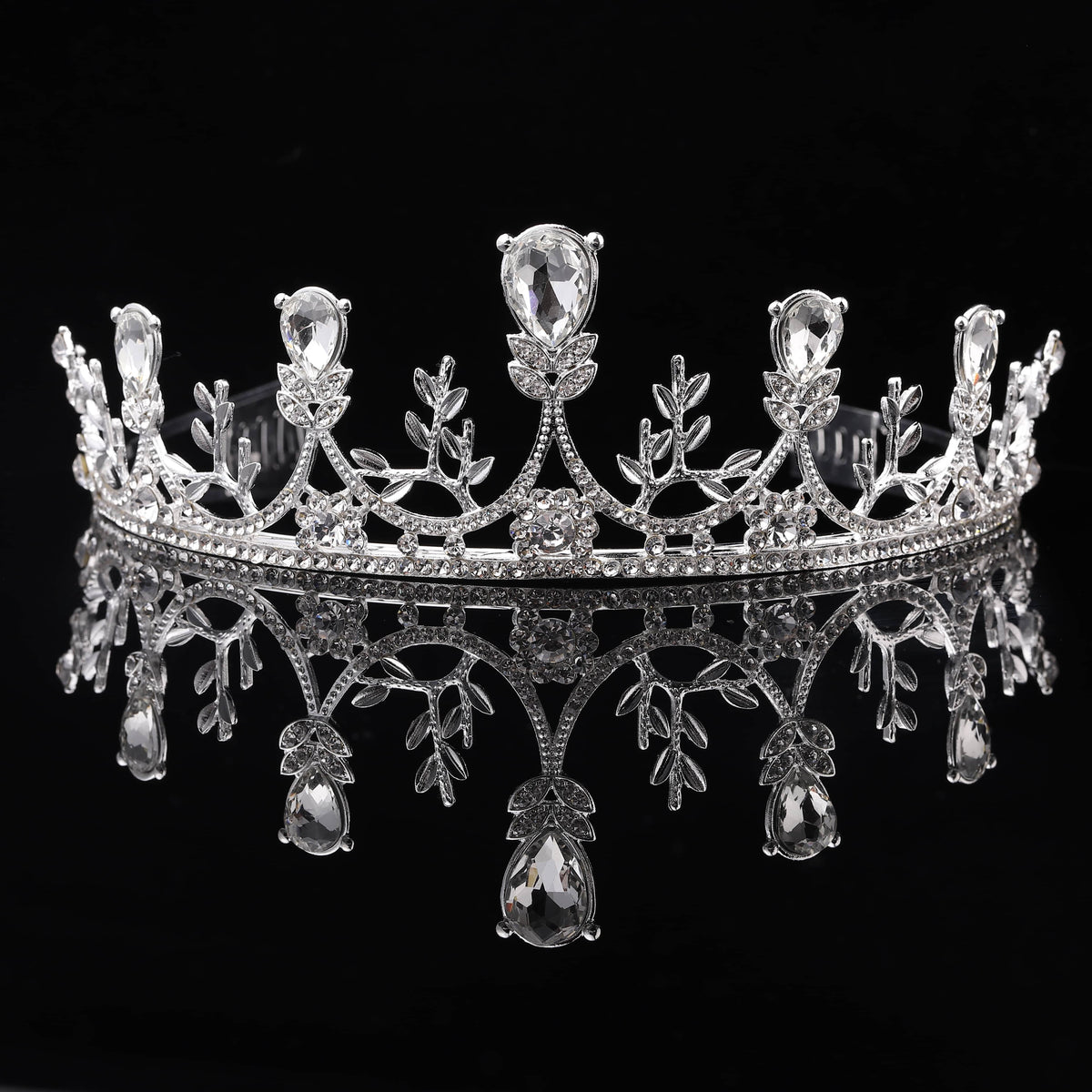 White Glass Crystal Crown Tiara Rhinestone Fashion Jewelry N688849