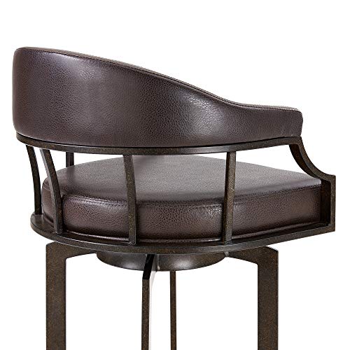 Brown Faux Leather Swivel Metal Kitchen Barstool T7964