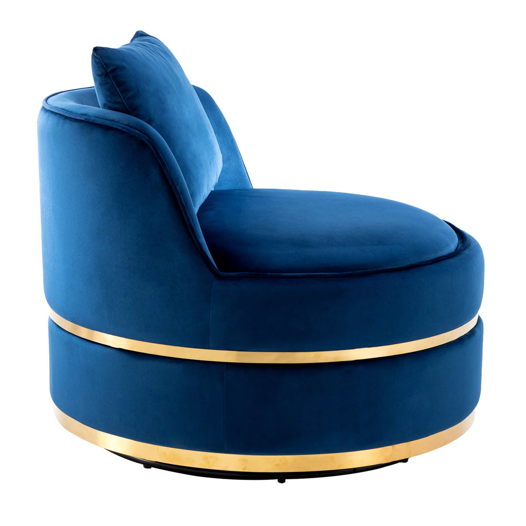 Blue Velvet Swivel Accent Barrel Chair with Seat Cushion R160