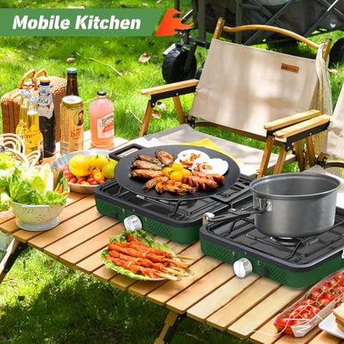 2-Burner Foldable Propane Camp Stove with Griddle and Carrying Bag V66086