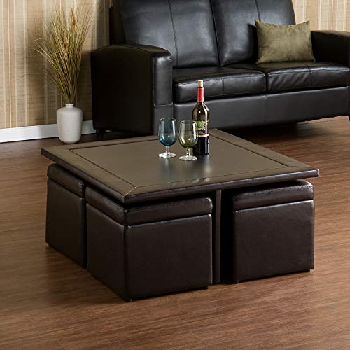 Dark Chocolate Nesting Coffee Table and Storage Ottomans Set X401743