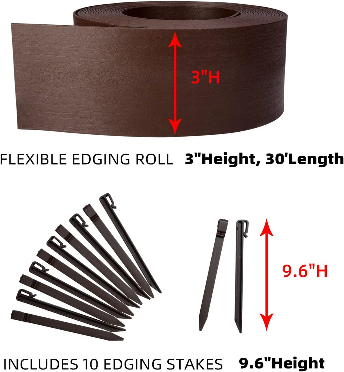 40 feet Length 5 inch Height 12 Stakes Included Wood Grain Garden Borders Brown L9734