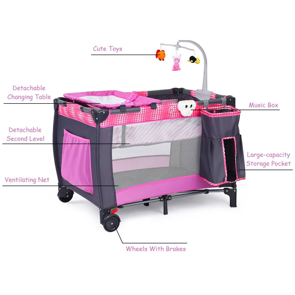 Foldable Travel Baby Crib Playpen Bassinet with Carry Bag R866684