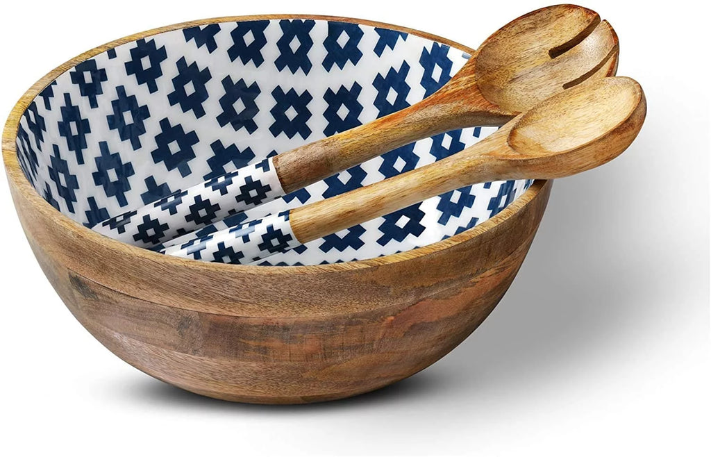 Mango Wood Salad Bowl with Serving Tongs Q9367
