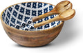 Mango Wood Salad Bowl with Serving Tongs Q9367