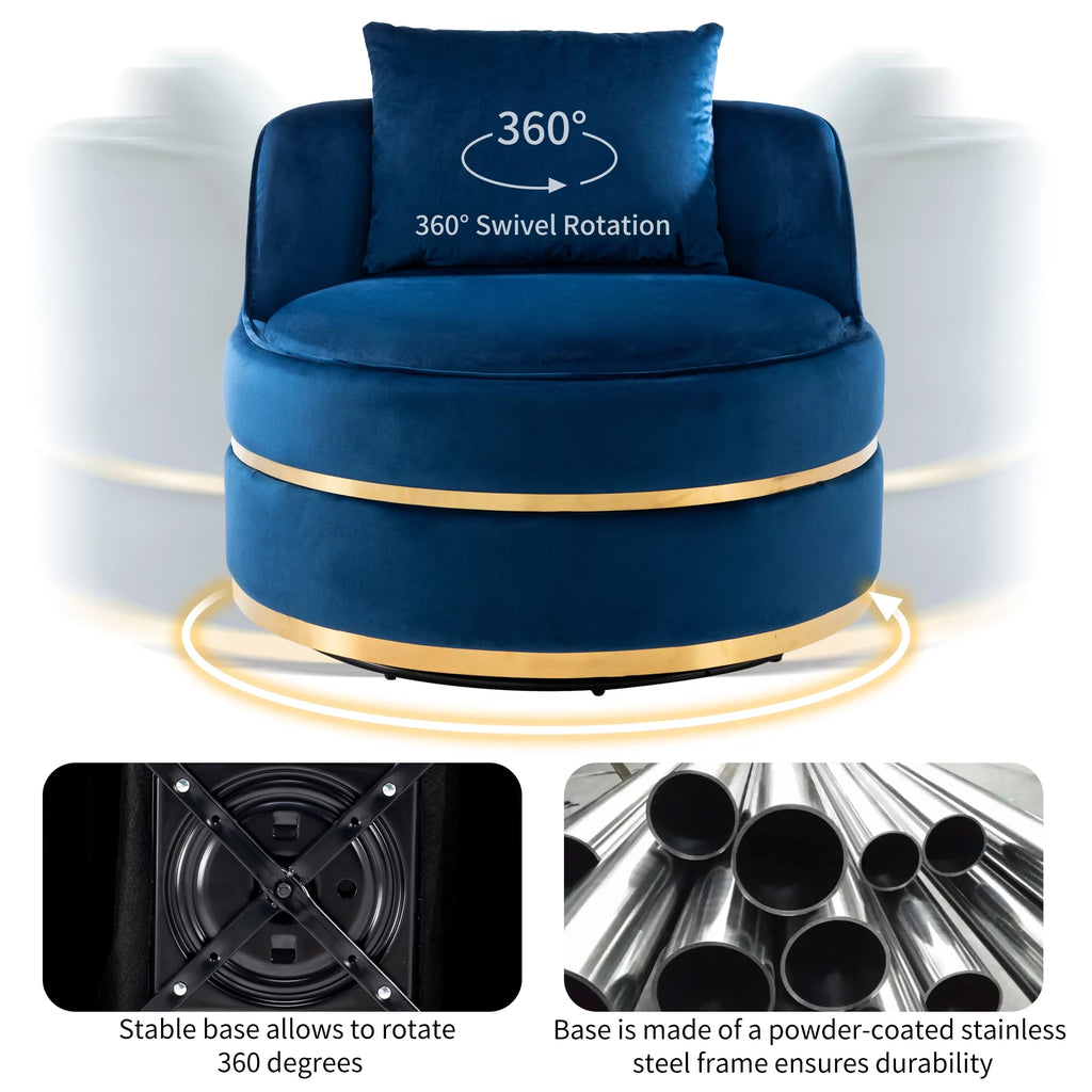 Blue Velvet Swivel Accent Barrel Chair with Seat Cushion R160