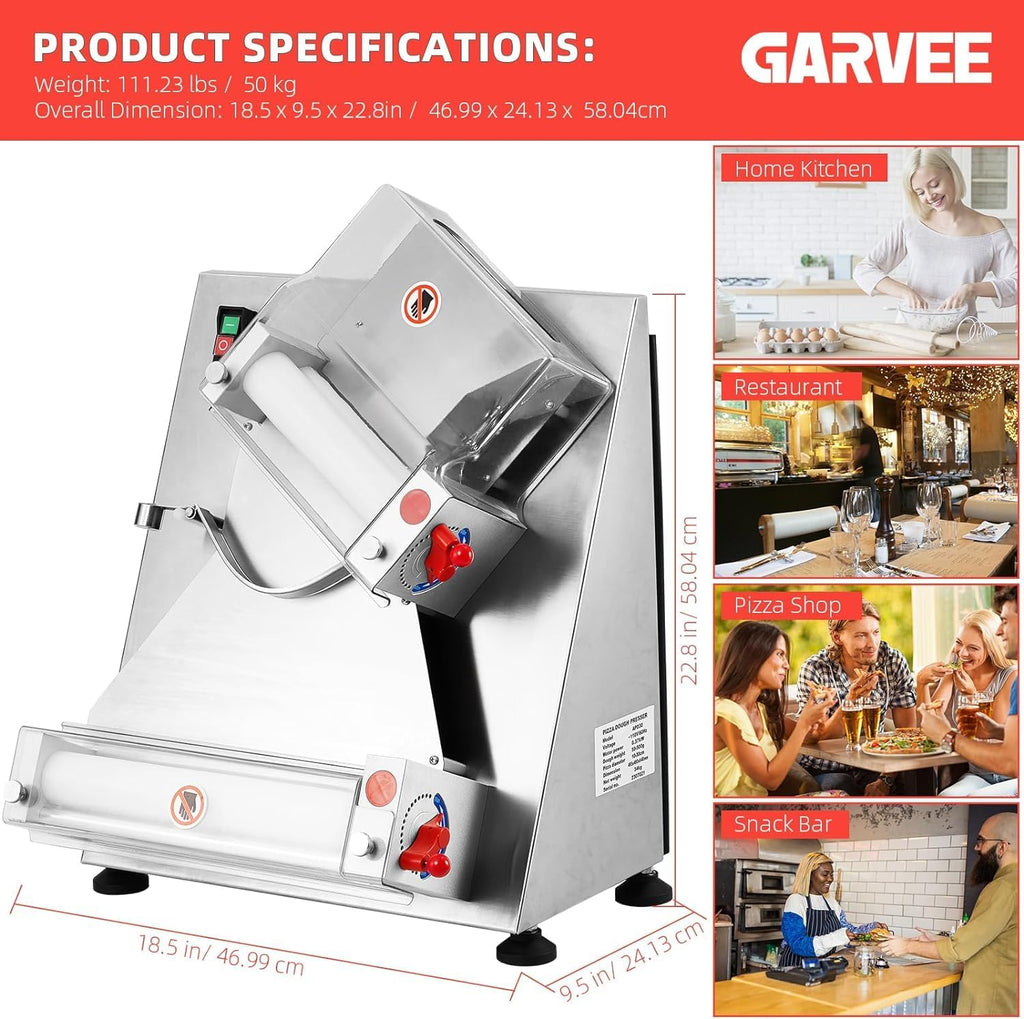 Commercial Pizza Dough Roller Sheeter, Max 12", Automatic 370W Electric, Stainless Steel T8182
