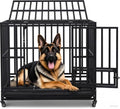 42" Large Metal Wire Dog Crate with Lockable Wheels, Double Door R90746