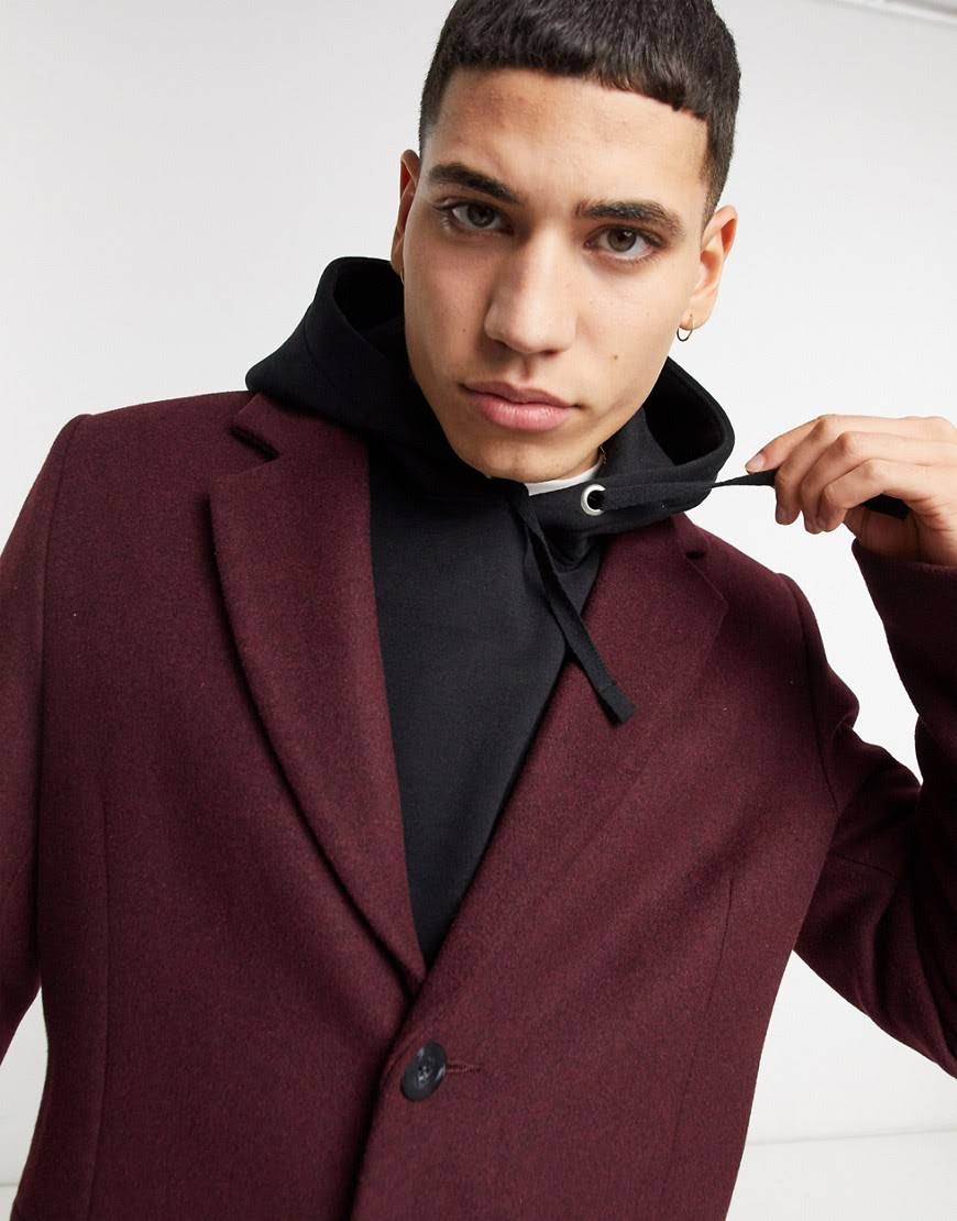 Wool Mix Overcoat in Port-Red L834