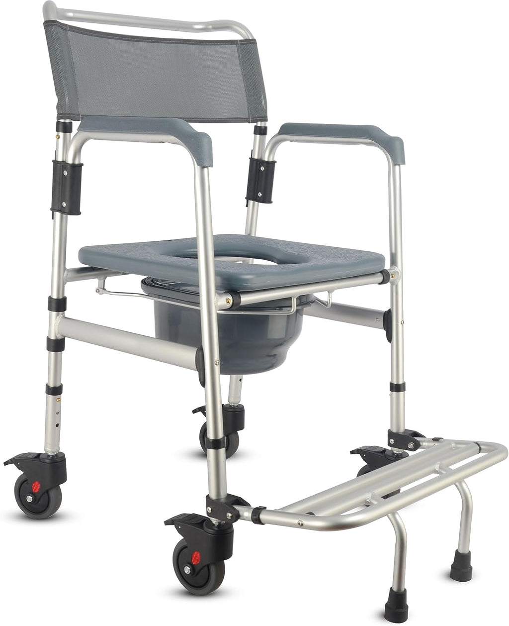 3-in-1 Aluminum Bedside Commode Toilet Shower Chair with Swivel Wheels K7959
