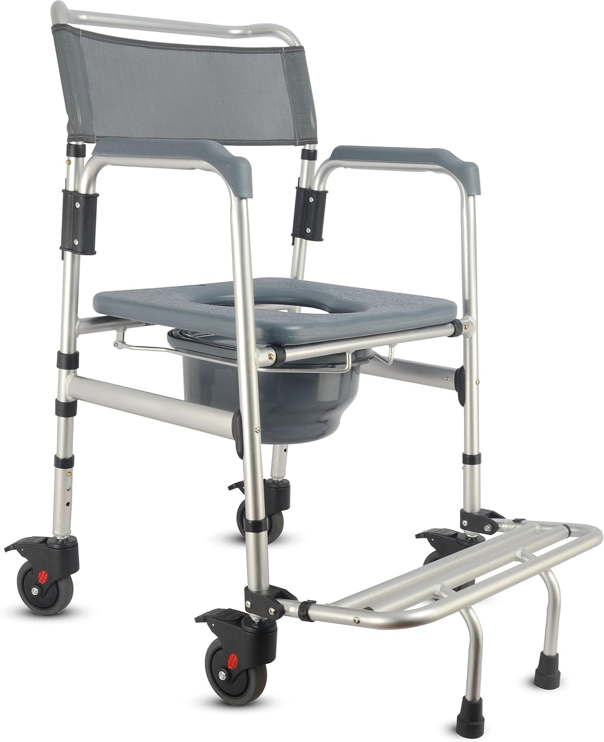 3-in-1 Aluminum Bedside Commode Toilet Shower Chair with Swivel Wheels K7959
