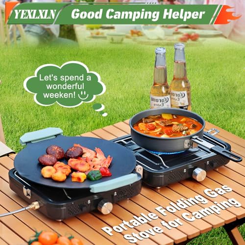 2-Burner Foldable Propane Camp Stove with Griddle and Carrying Bag V66086