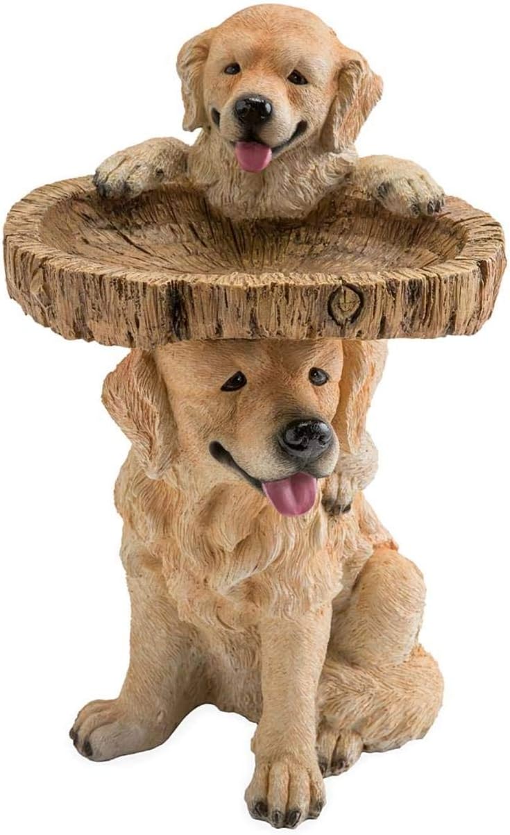 Two Playful Golden Retriever Puppies Resin Birdbath, 13¼ Dia. x 22 H T606178