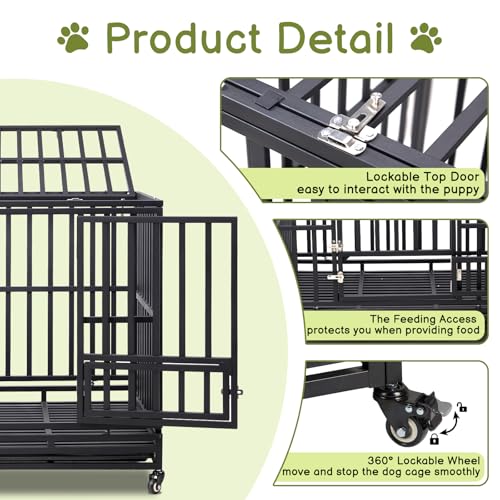 42" Large Metal Wire Dog Crate with Lockable Wheels, Double Door R90746