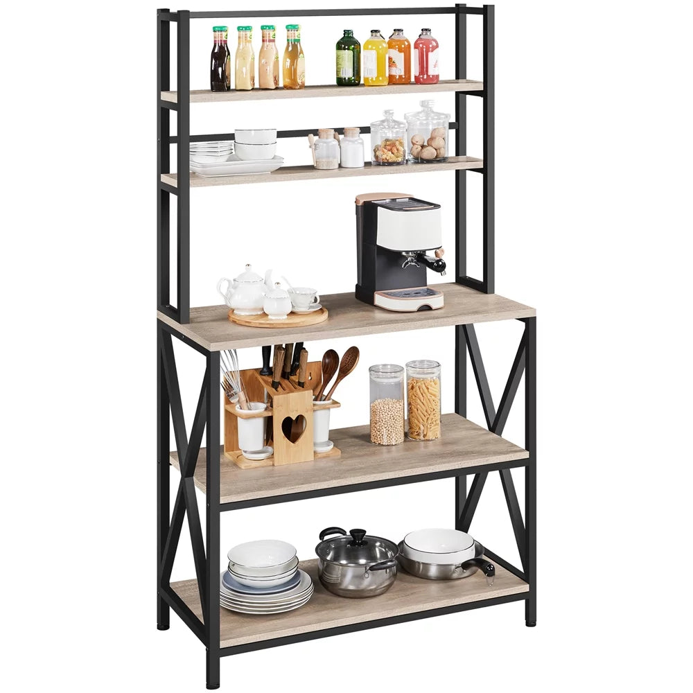 5-Tier Industrial Wood Baker’s Rack Storage Shelf, Gray Y2778