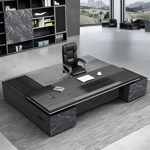 Black L-Shaped Executive Desk with Drawers 79" L x 63" W x 29.5" H Right Hand Return J14720