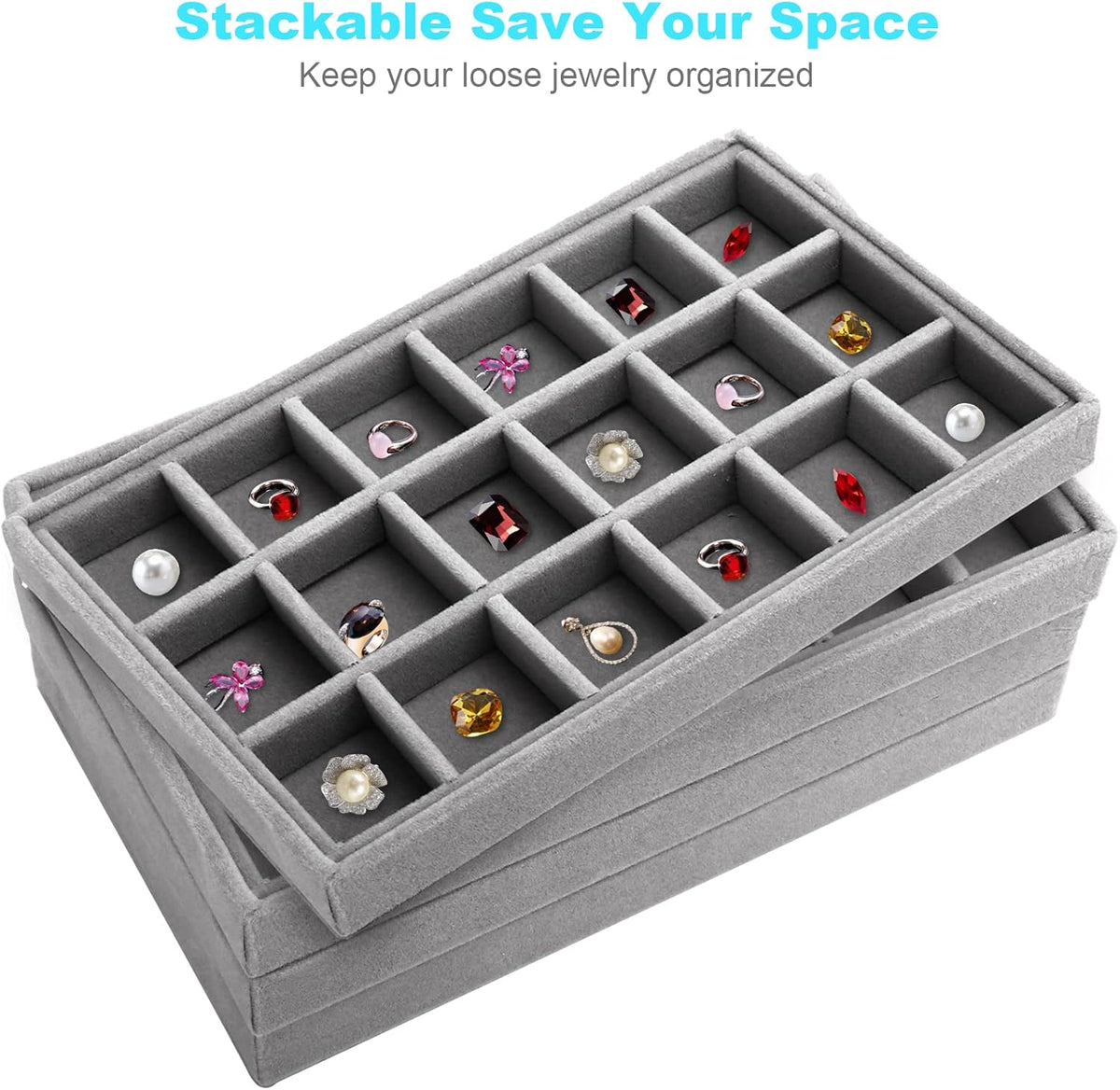 4 Pcs Velvet Jewelry Organizer Trays W8332