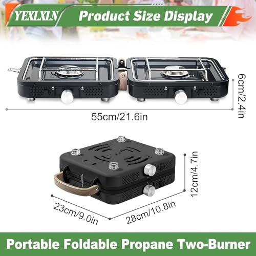2-Burner Foldable Propane Camp Stove with Griddle and Carrying Bag V66086