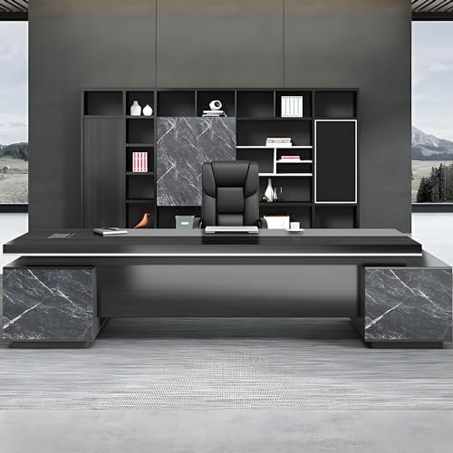 Black L-Shaped Executive Desk with Drawers 79" L x 63" W x 29.5" H Right Hand Return J14720