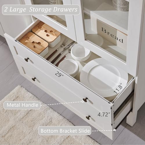 White Arched Wood Kitchen Pantry with 2 Drawers and Adjustable Shelves Q3809