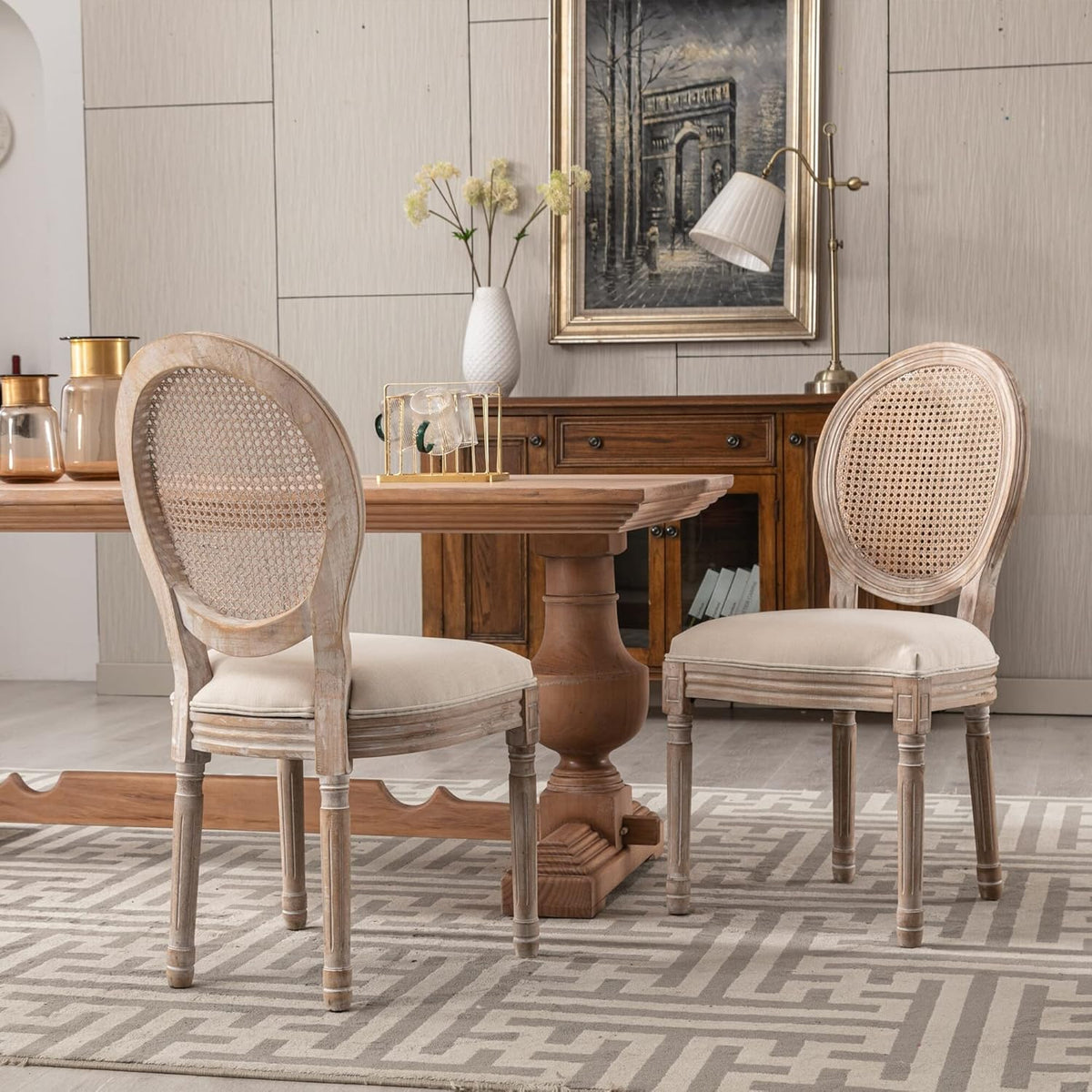 Solid Rubber Wood and Cane Dining Chair Set of 2 K742