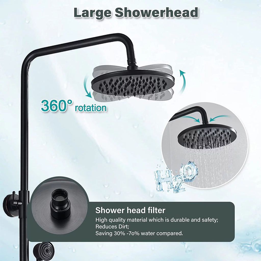 Oil Rubbed Bronze Exposed Shower Faucet Set 8" Rain Head T837