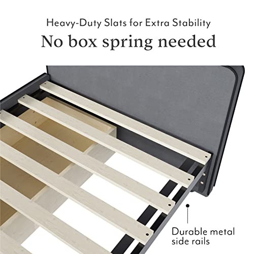 Twin Size Platform Bed Frame with 2 Storage Drawers in Gray Fabric G82666