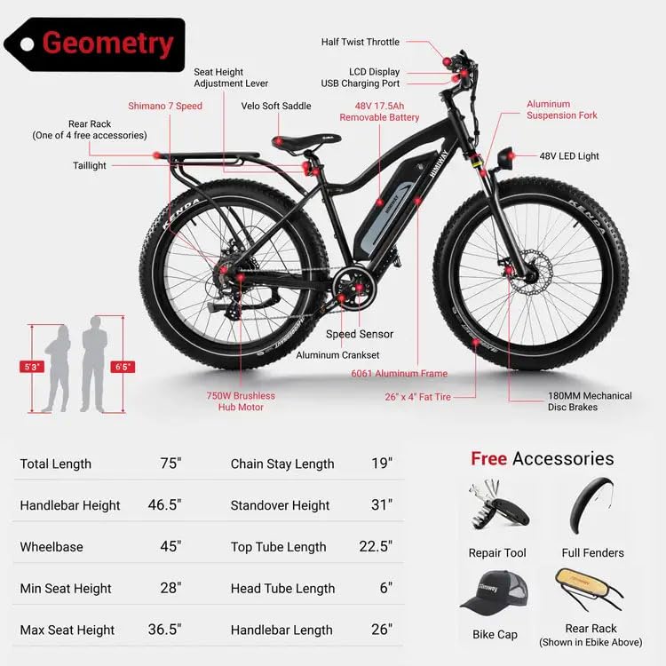 750W 48V 17.5Ah Battery 26"x4" Fat Tire Electric Bike M7042